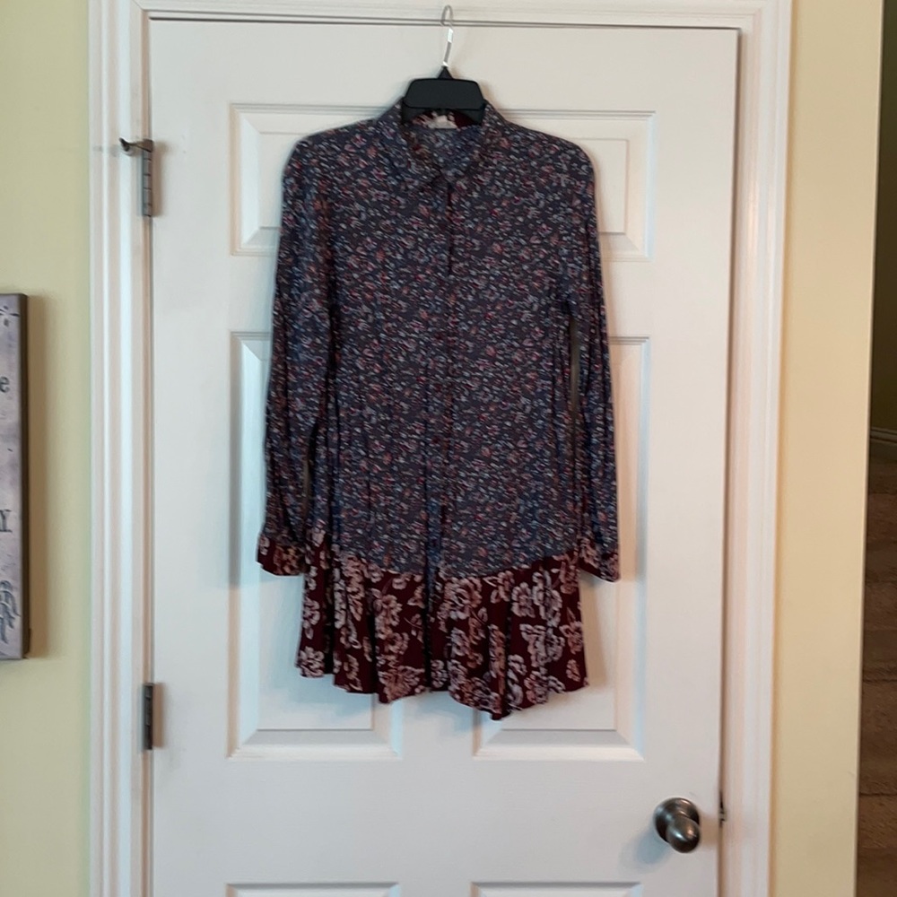 Button Down Patterned Long Sleeve Tunic